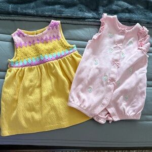 Yellow and Pink Baby Dress and Romper Set
